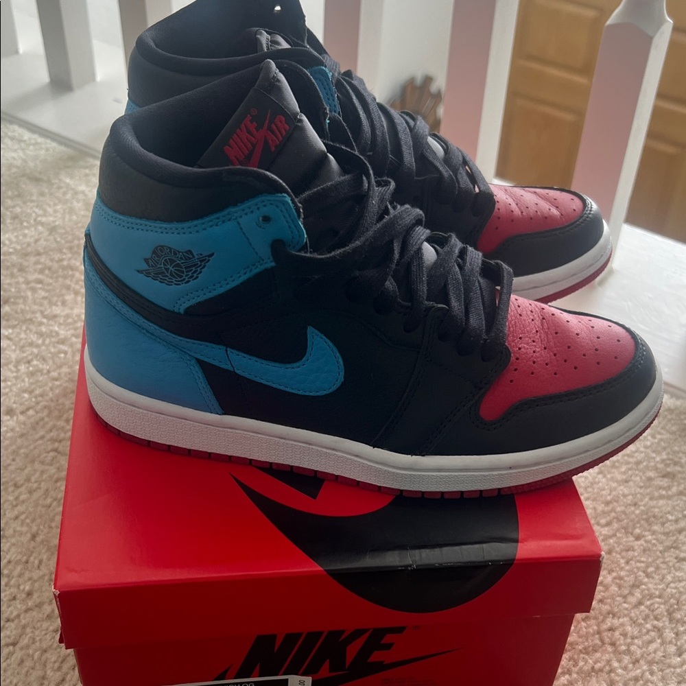 Nike Air Jordan High Tops - Black, Red, and Blue